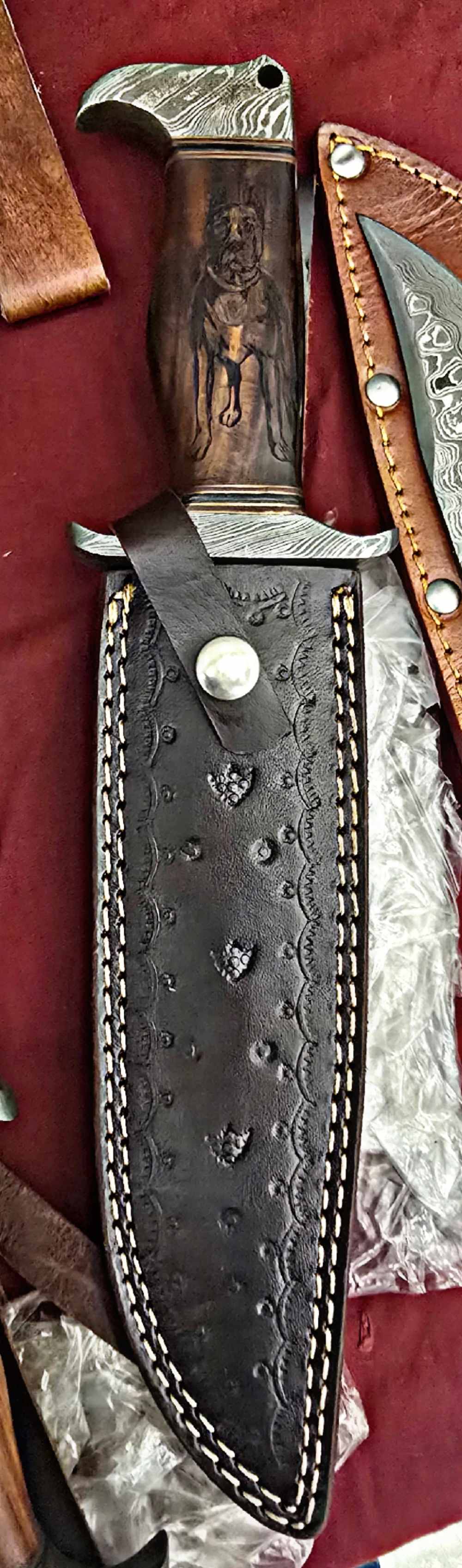 Damascus AMERICAN BULLDOG Bowie Knife. Double blood groove-img-0
