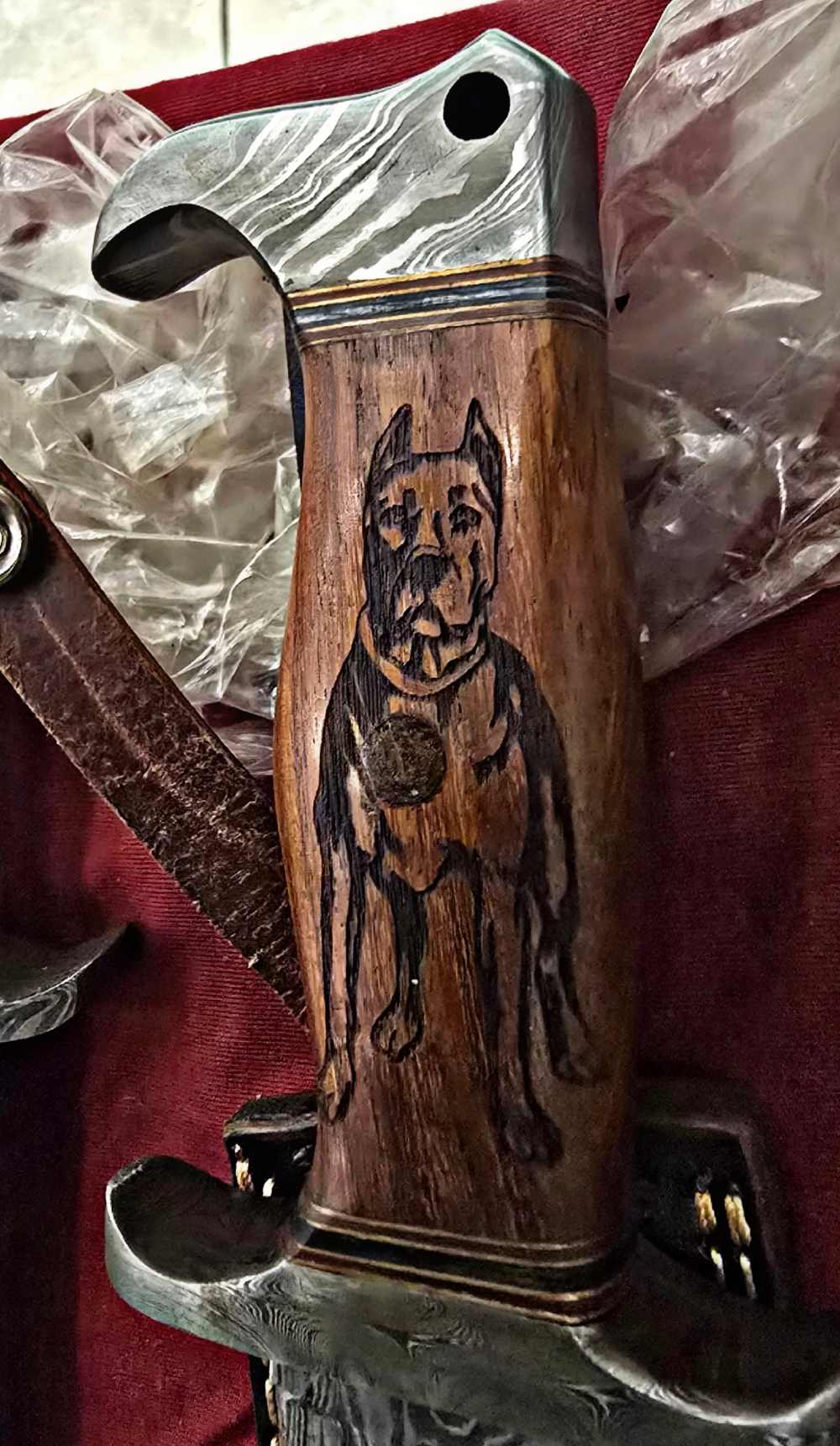 Damascus AMERICAN BULLDOG Bowie Knife. Double blood groove-img-1