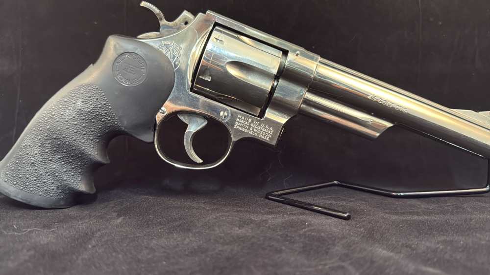 Smith & Wesson Model 25-5 .45 Colt Nickel 6" Revolver w/ Holster-img-1