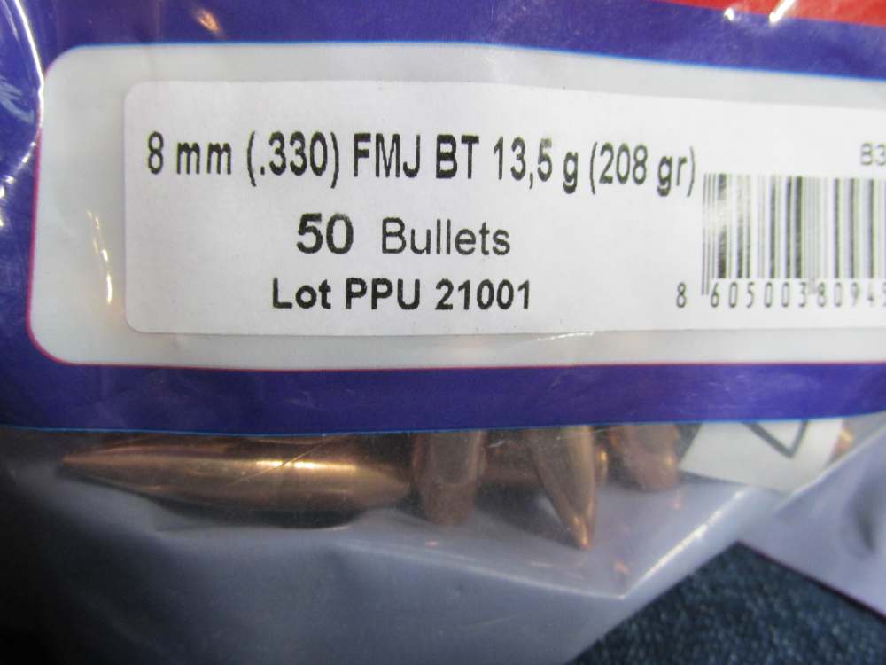 2 BAGS, 100 PIECES, PPU MADE 8mm (.330) FMJ BT BULLETS FOR RELOADING-img-2