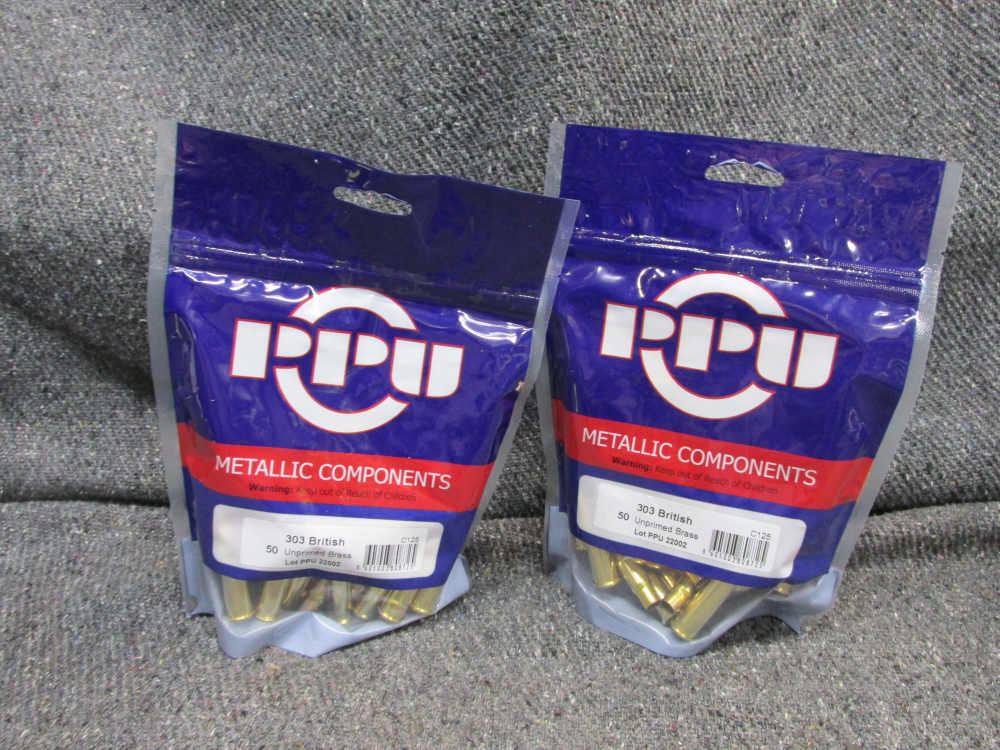 2 BAGS, 100 PIECES PPU MADE .303 BRITISH CALIBER NEW BRASS FOR RELOADING-img-0