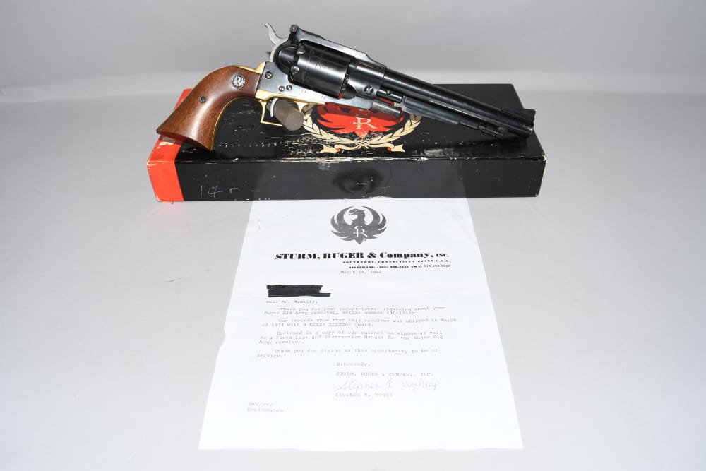 Brass Frame Ruger Old Army 45 Cal Black Powder Revolver W Factory Letter-img-0