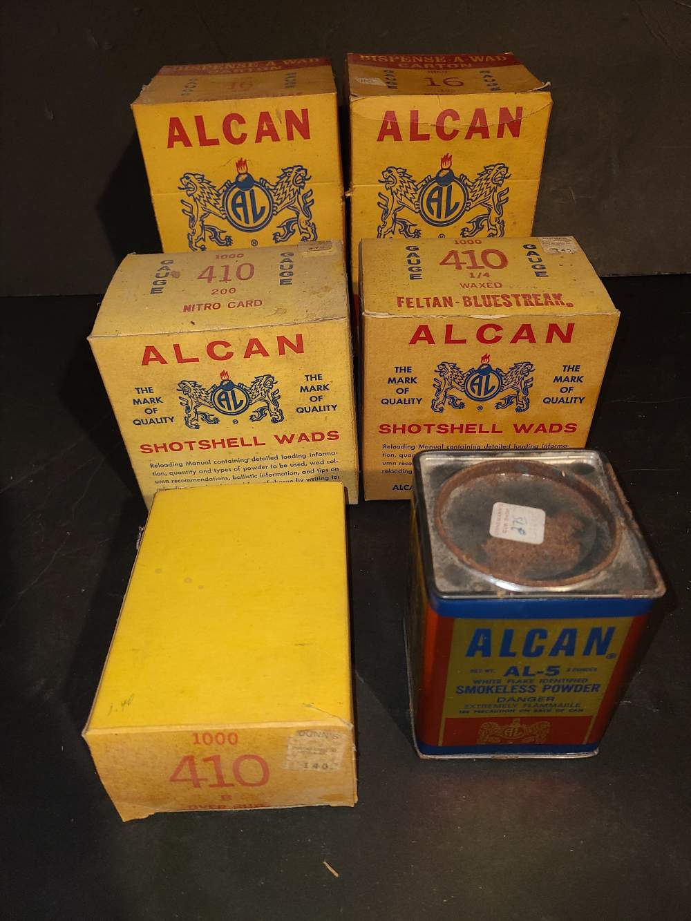 5 boxes of 16/410 ga shot shell reloading wads by ALCAN, 1 empty can AL-5-img-0