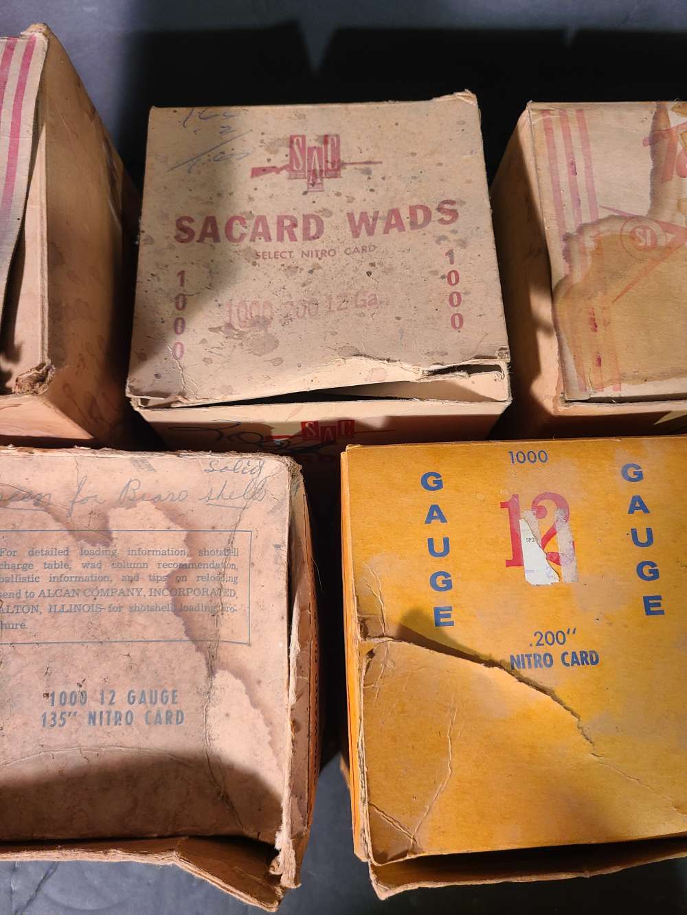 7 vintage boxes of 12 ga shot shell reloading wads by Alcan Sacard Texan-img-5