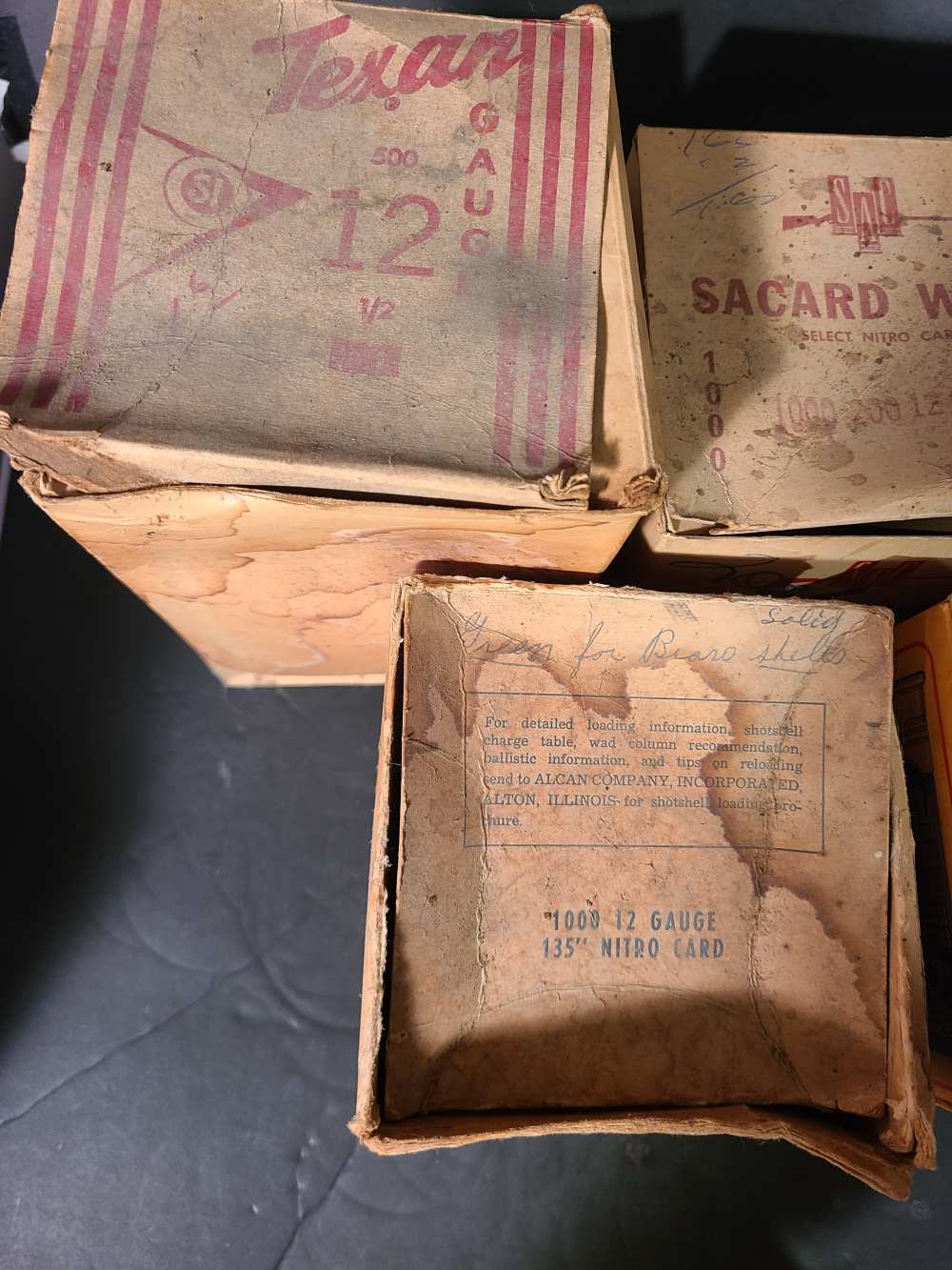 7 vintage boxes of 12 ga shot shell reloading wads by Alcan Sacard Texan-img-3