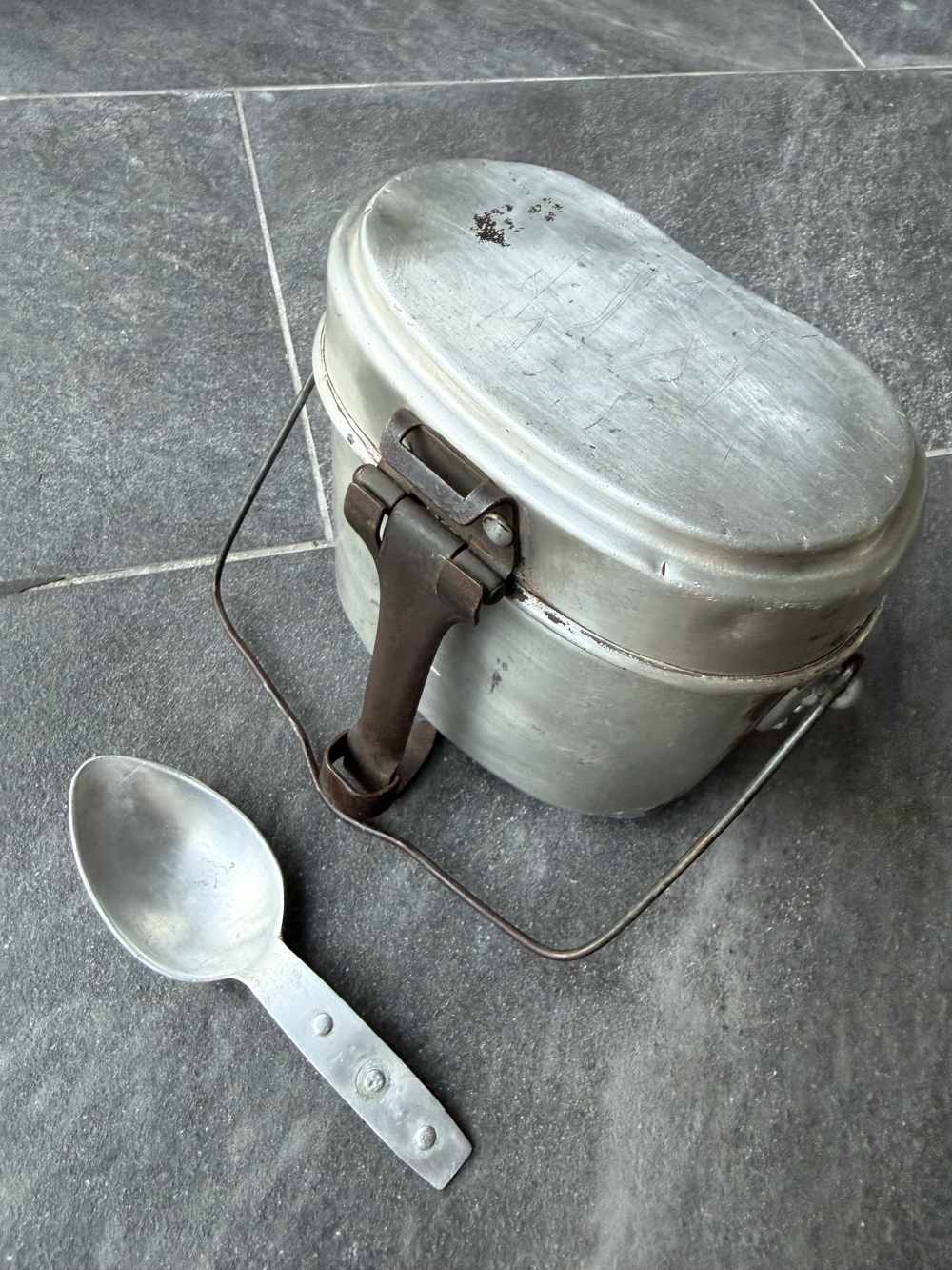 WWII German M31 Mess Kit Kochgeschirr Aluminum Cook Pot 1940 ESB Spoon C&CW-img-0