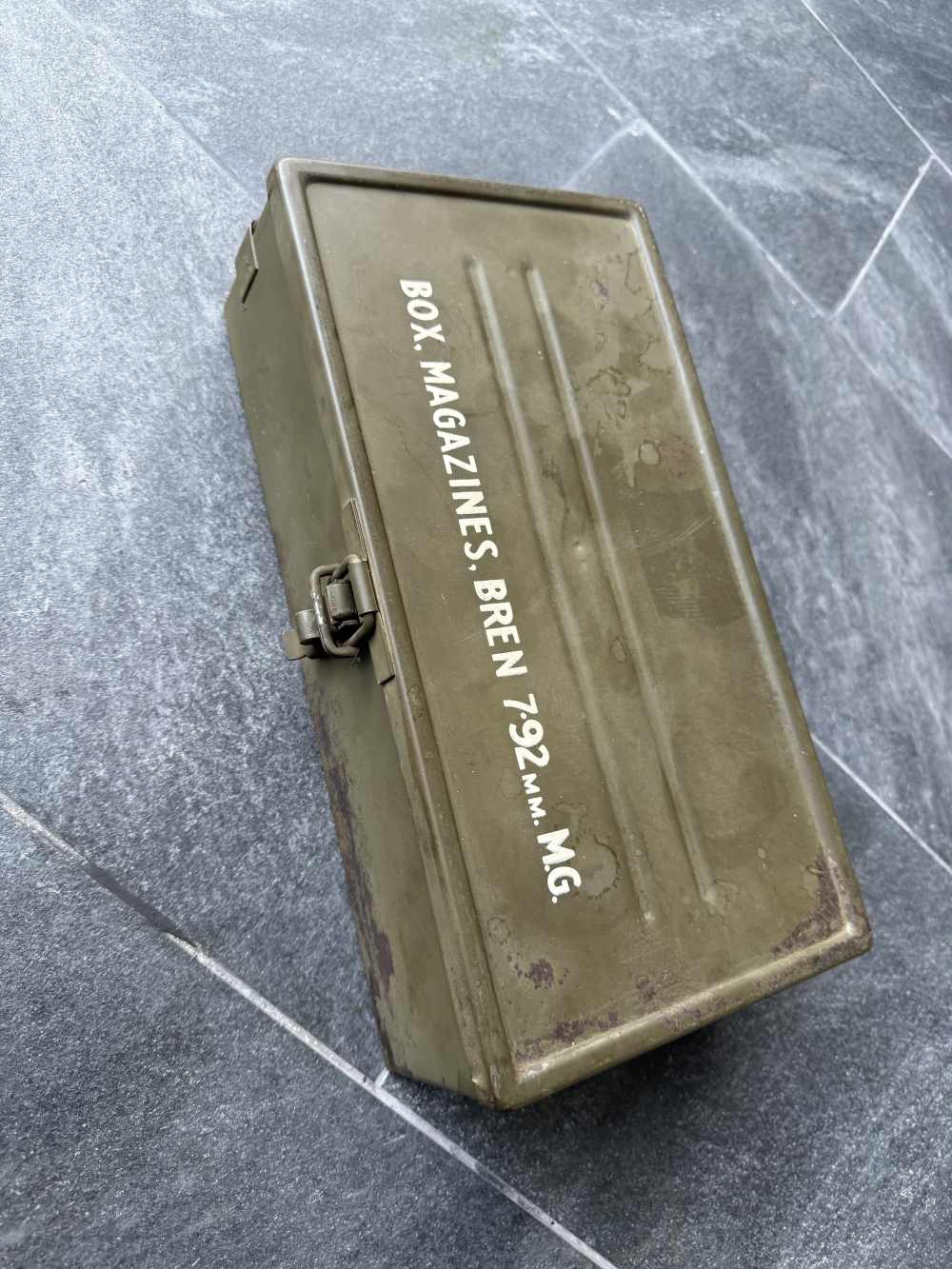 WWII British Bren Light Machine Gun 7.92mm Ammo Magazine Box Transit Can-img-0