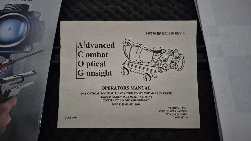 TRIJICON ACOG 4X32 TA01NSN FACTORY BOX AND PAPERS M4A1 223 5.56 1996 MANUEL-img-6