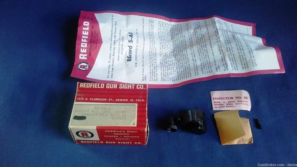 Redfield RE SA-3 Receiver Peep Sight Springfield M1903A3 A4 w/Box & Screws-img-0
