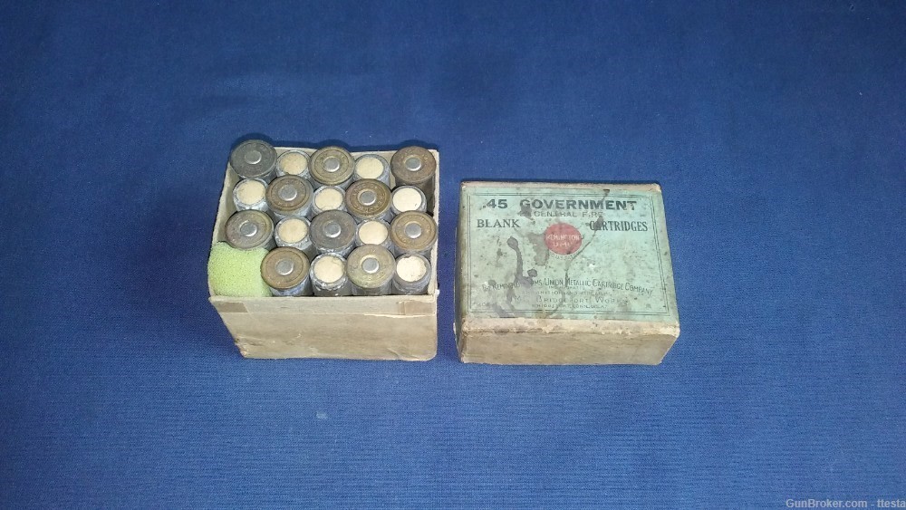 Vintage Remington UMC 45 Government Trapdoor Blanks Ammo  2-Piece Box 19rds-img-1