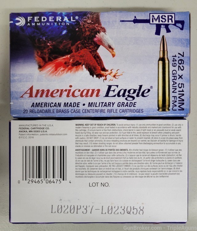Federal American Eagle 762x51 149gr fmj lot of 60rds XM80CL-img-1