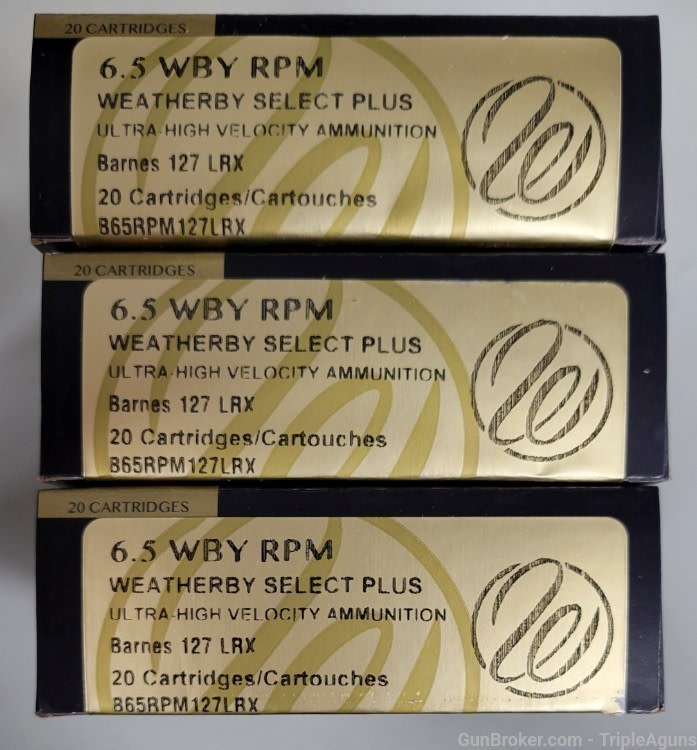 Weatherby Select Plus 6.5 Weatherby RPM 127gr lrx lot of 60rds B65RPM127LRX-img-0