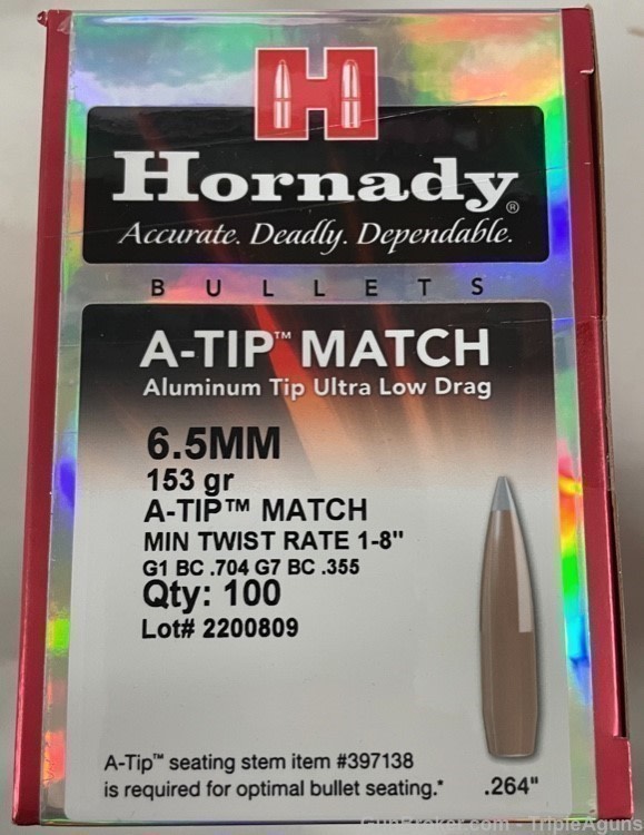 Hornady A-Tip Match 6.5mm 153gr min twist 1-8 box of 100 2638-img-0