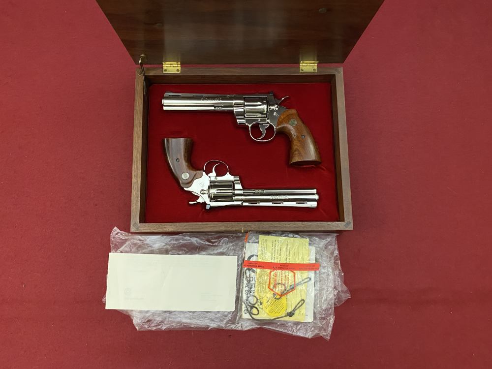 Ultra Rare Bank of Findlay Cased Set Nickel 6" Colt Python and Diamondback -img-0