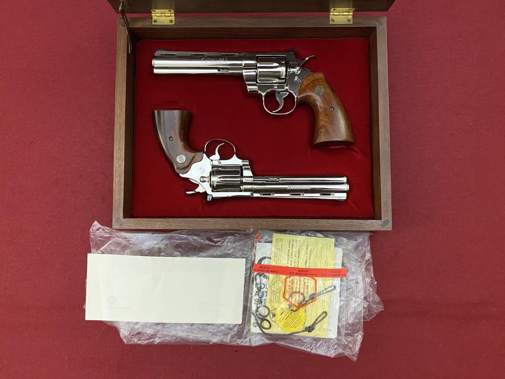 Ultra Rare Bank of Findlay Cased Set Nickel 6" Colt Python and Diamondback -img-1