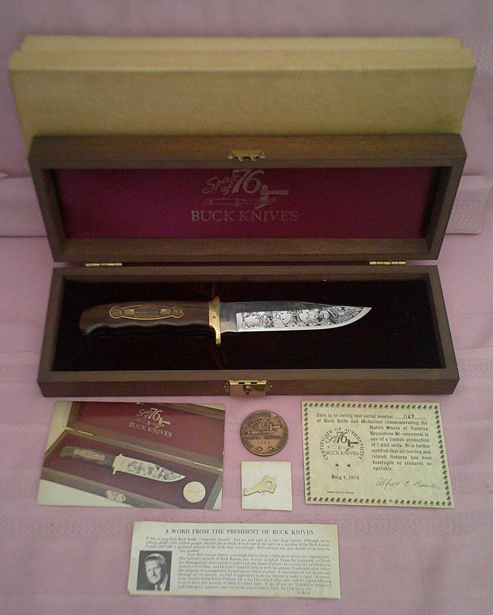 USA 1976 Buck Spirit of ’76 Commemorative Aurum Etched #1169 Complete set!-img-3