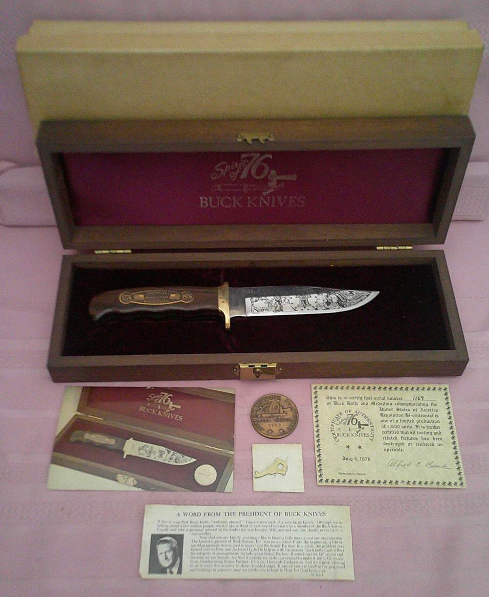 USA 1976 Buck Spirit of ’76 Commemorative Aurum Etched #1169 Complete set!-img-1