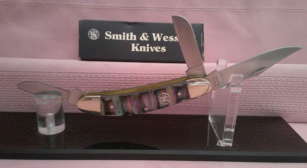 Rare Smith & Wesson  Cuttin Horse Abalone Handles 3 Blade Stockman Knife!-img-7
