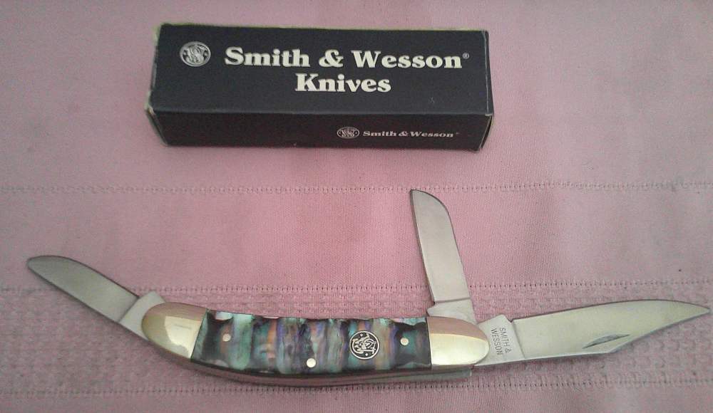 Rare Smith & Wesson  Cuttin Horse Abalone Handles 3 Blade Stockman Knife!-img-2