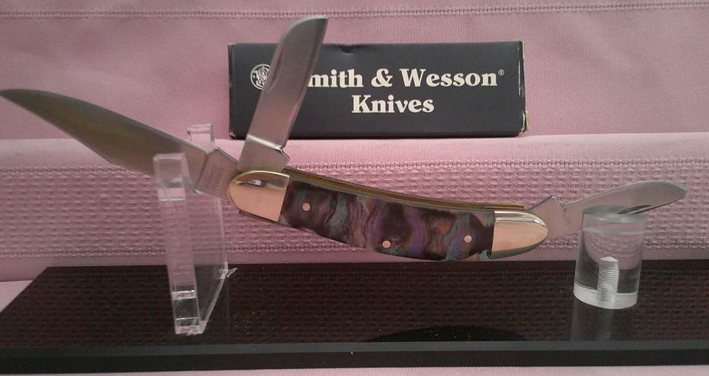 Rare Smith & Wesson  Cuttin Horse Abalone Handles 3 Blade Stockman Knife!-img-8