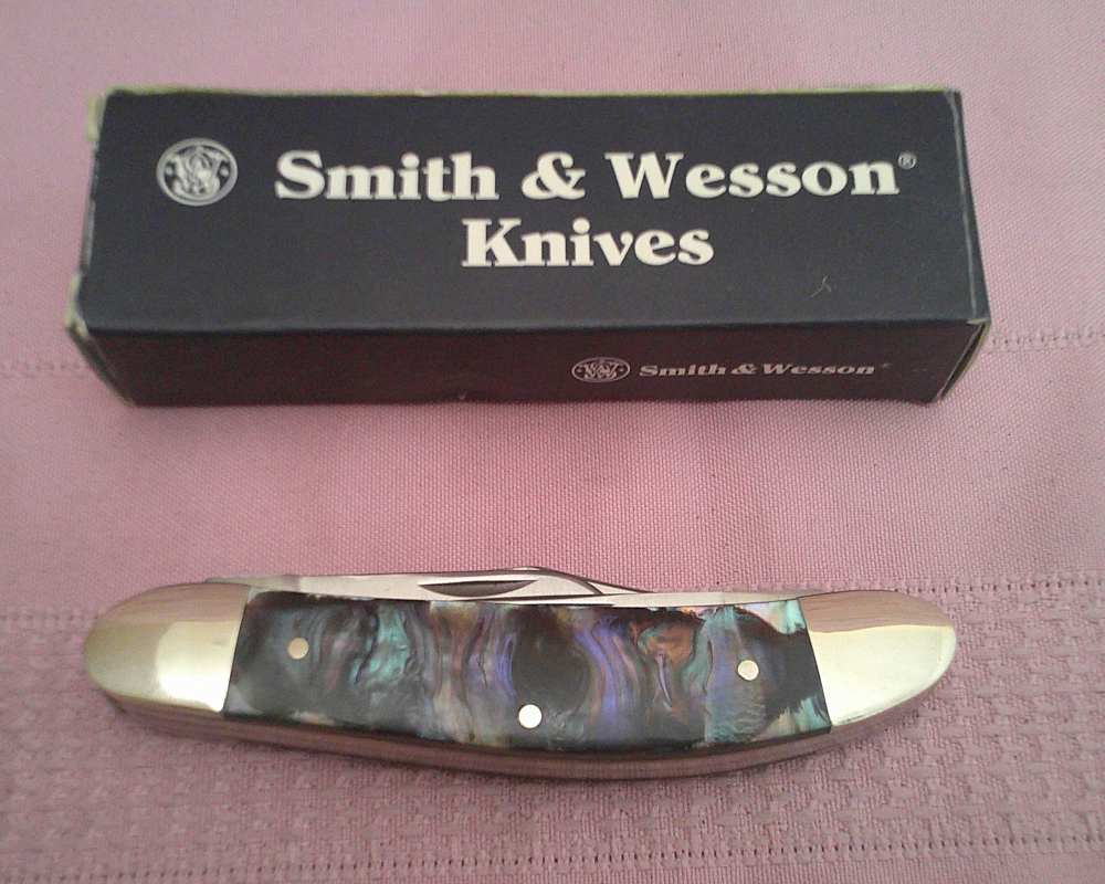 Rare Smith & Wesson  Cuttin Horse Abalone Handles 3 Blade Stockman Knife!-img-6