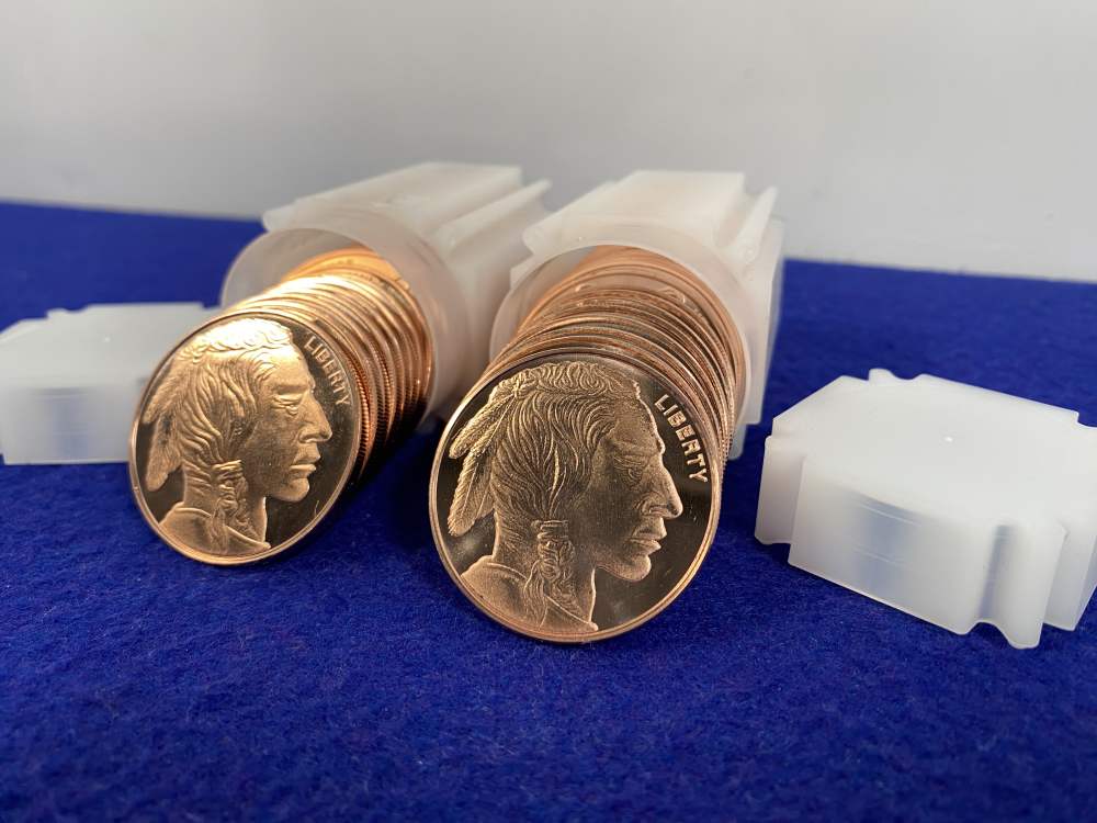 (40) Copper Buffalo Coins -Very Collectable-2 PURE COPPER Full Tubes *40 Oz-img-3
