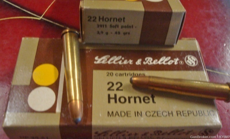 40 Sellier & Bellot 22 Hornet 45 gr JSP Factory NEW BRASS cased ammo -img-0