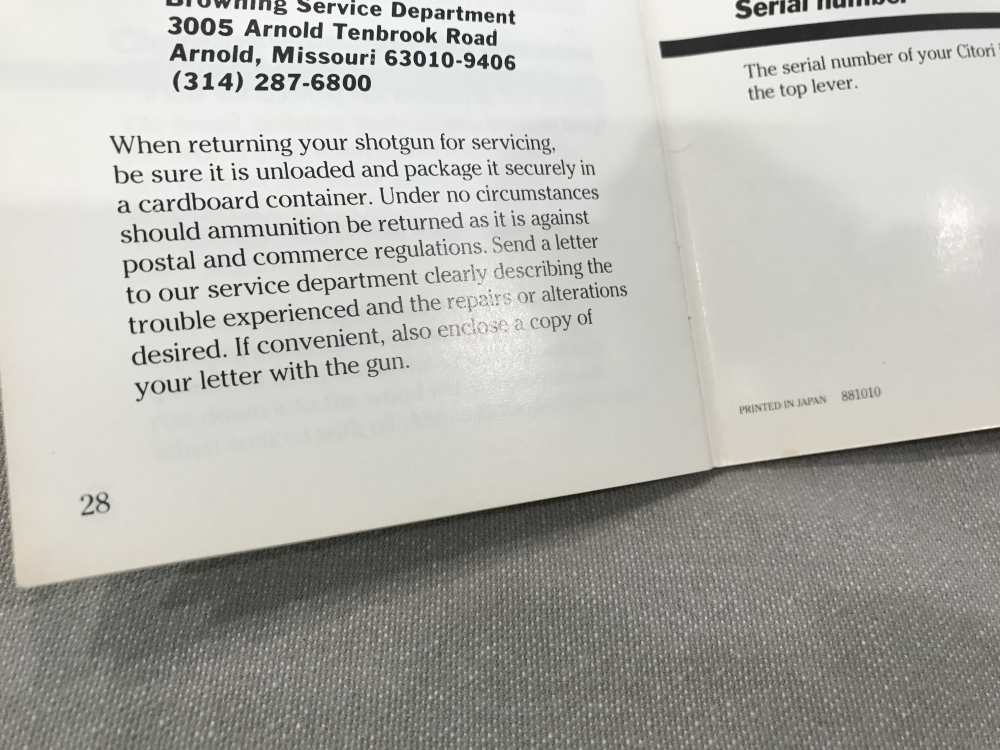 Browning Citori 12 20 Gauge Instruction Manual 1970-80's Excellent-img-5