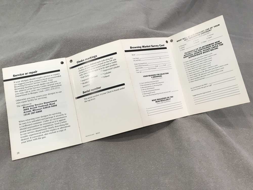 Browning Citori 12 20 Gauge Instruction Manual 1970-80's Excellent-img-1