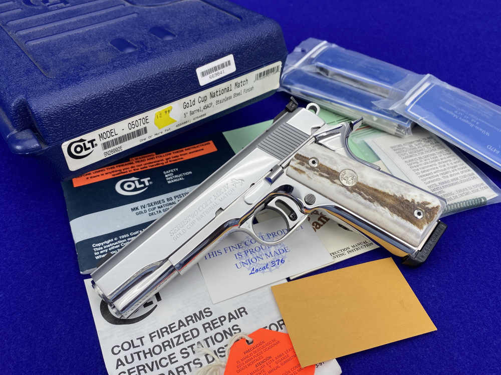 1996 Colt Gold Cup National Match ENHANCED .45 *MIRRORED STAINLESS & STAGS*-img-0