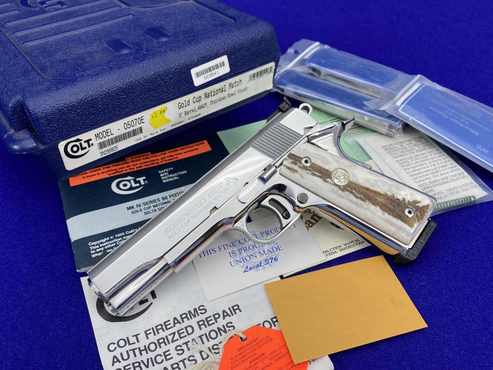 1996 Colt Gold Cup National Match ENHANCED .45 *MIRRORED STAINLESS & STAGS*-img-3