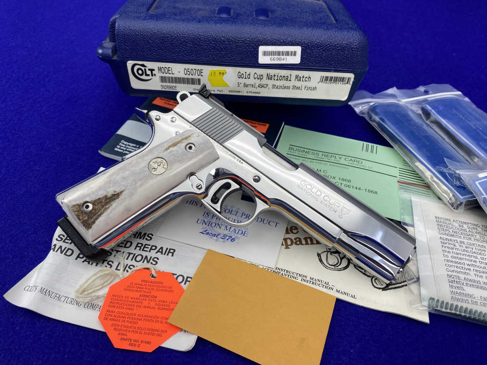 1996 Colt Gold Cup National Match ENHANCED .45 *MIRRORED STAINLESS & STAGS*-img-11
