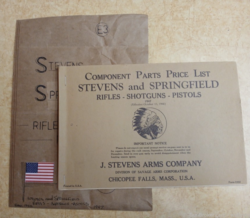 J. Stevens Arms Company 1947 Component Parts Price List Rifles Pistols plus-img-0