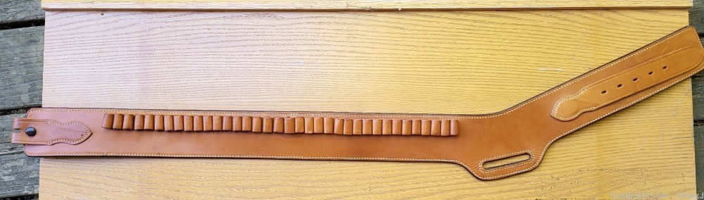 Bianchi .44 / .45 Leather Belt /w ammo loops + holster slot (32-34" waist)-img-0