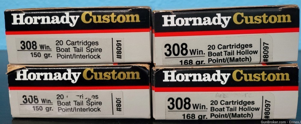 Hornady Custom .308 Win 168gr BTHP + 150gr Spire Point/Interlock-img-0