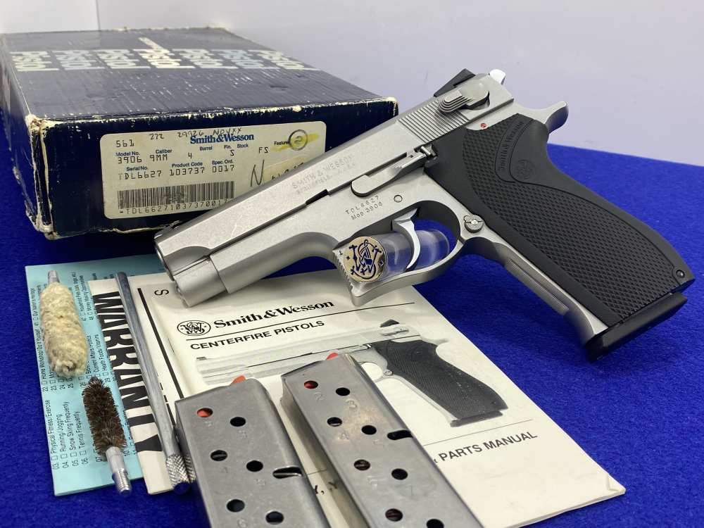1990 Smith & Wesson Model 3906 9mm Stainless 4" *RARE SINGLE STACK 3RD GEN*-img-3