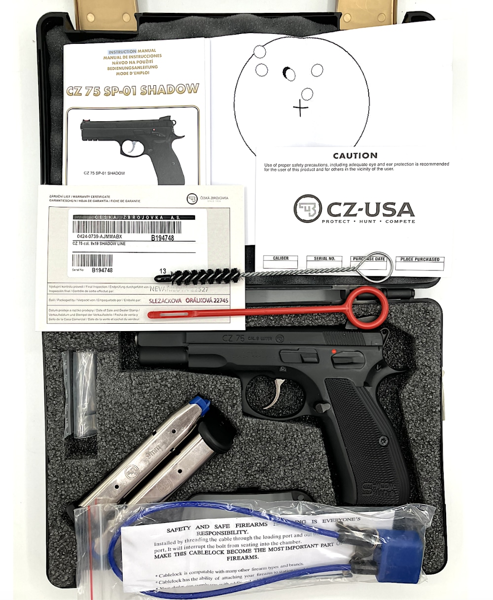 CZ 75 SHADOW LINE Black Polycoat (9mm) With Factory Box & Test Target-img-0