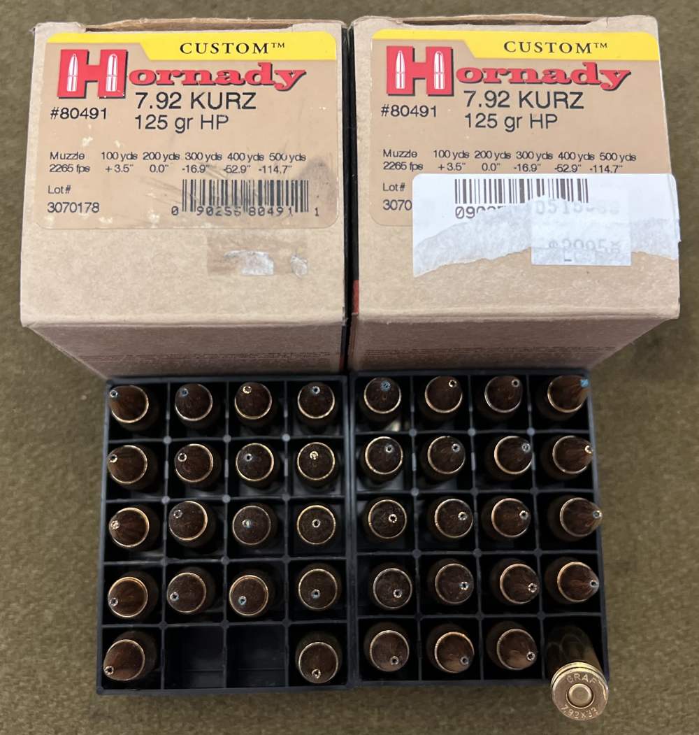 38 rounds Hornady 7.92 Kurz 7.92x33 8mm ammo 125gr hollow point STG 44 DK -img-0