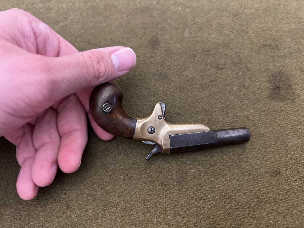 Antique no FFL E Allen & Co. .22RF single shot brass frame derringer pistol-img-2