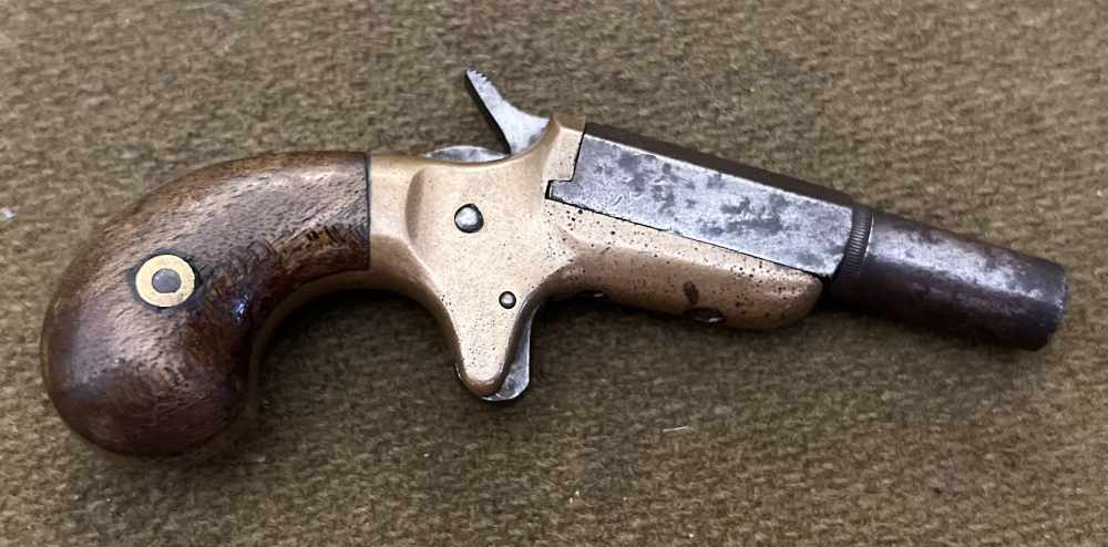 Antique no FFL E Allen & Co. .22RF single shot brass frame derringer pistol-img-0