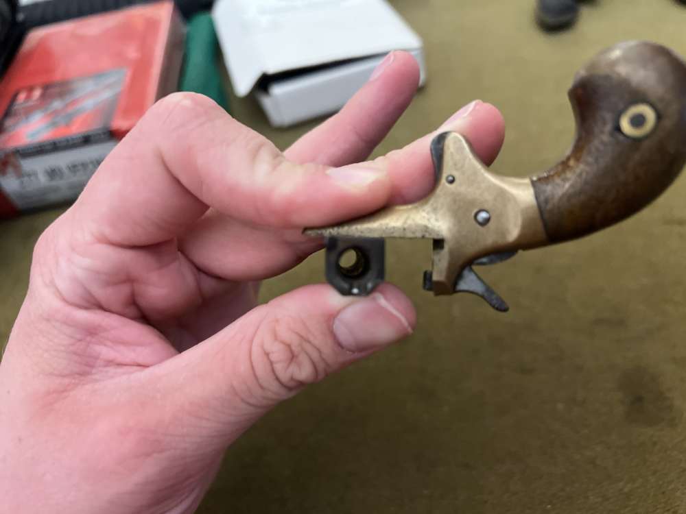 Antique no FFL E Allen & Co. .22RF single shot brass frame derringer pistol-img-4