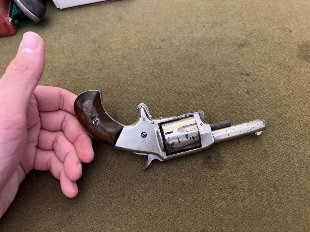 Antique no FFL Hood Firearms Excelsior .32 RF spur trigger revolver pocket -img-2