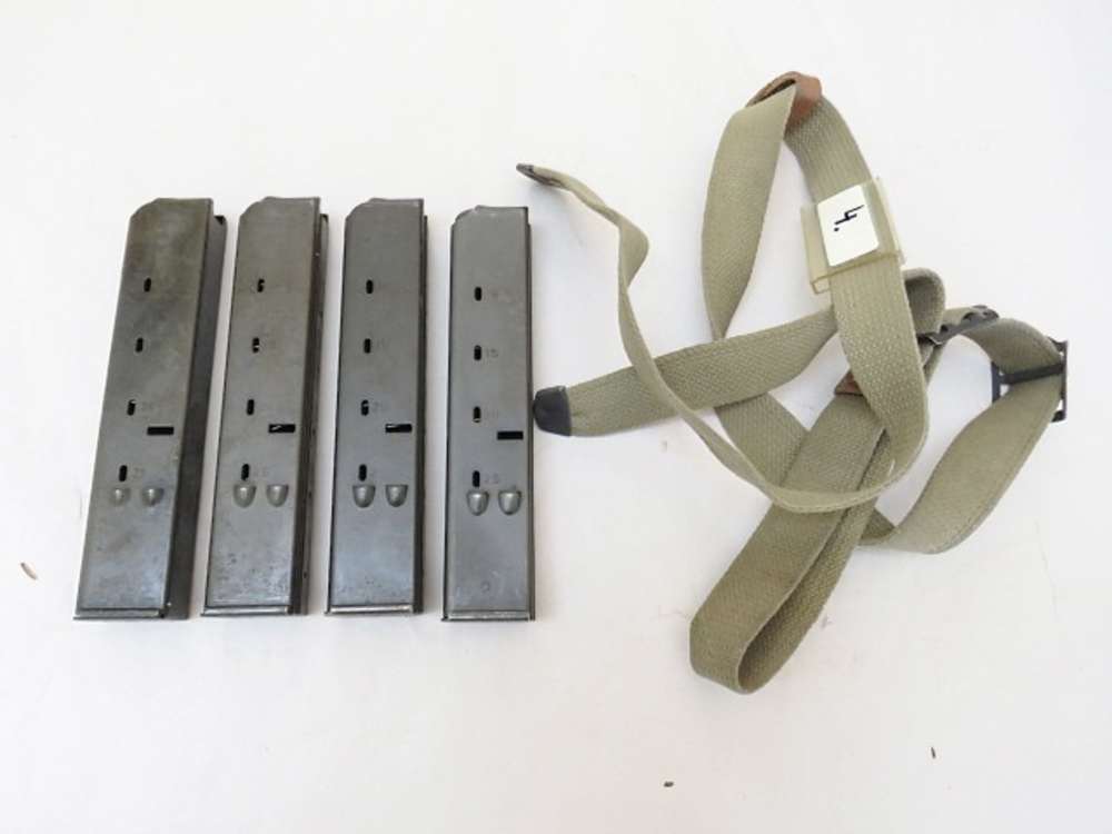 4 Military 25rd 9mm UZI Submachine Gun Magazines & Sling Steel Magazine-img-0