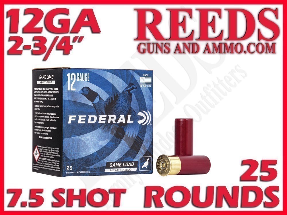 Federal 12 Ga Upland Heavy Lead 2-3/4in 1-1/4oz 7.5 Shot 25rds H12575-img-0