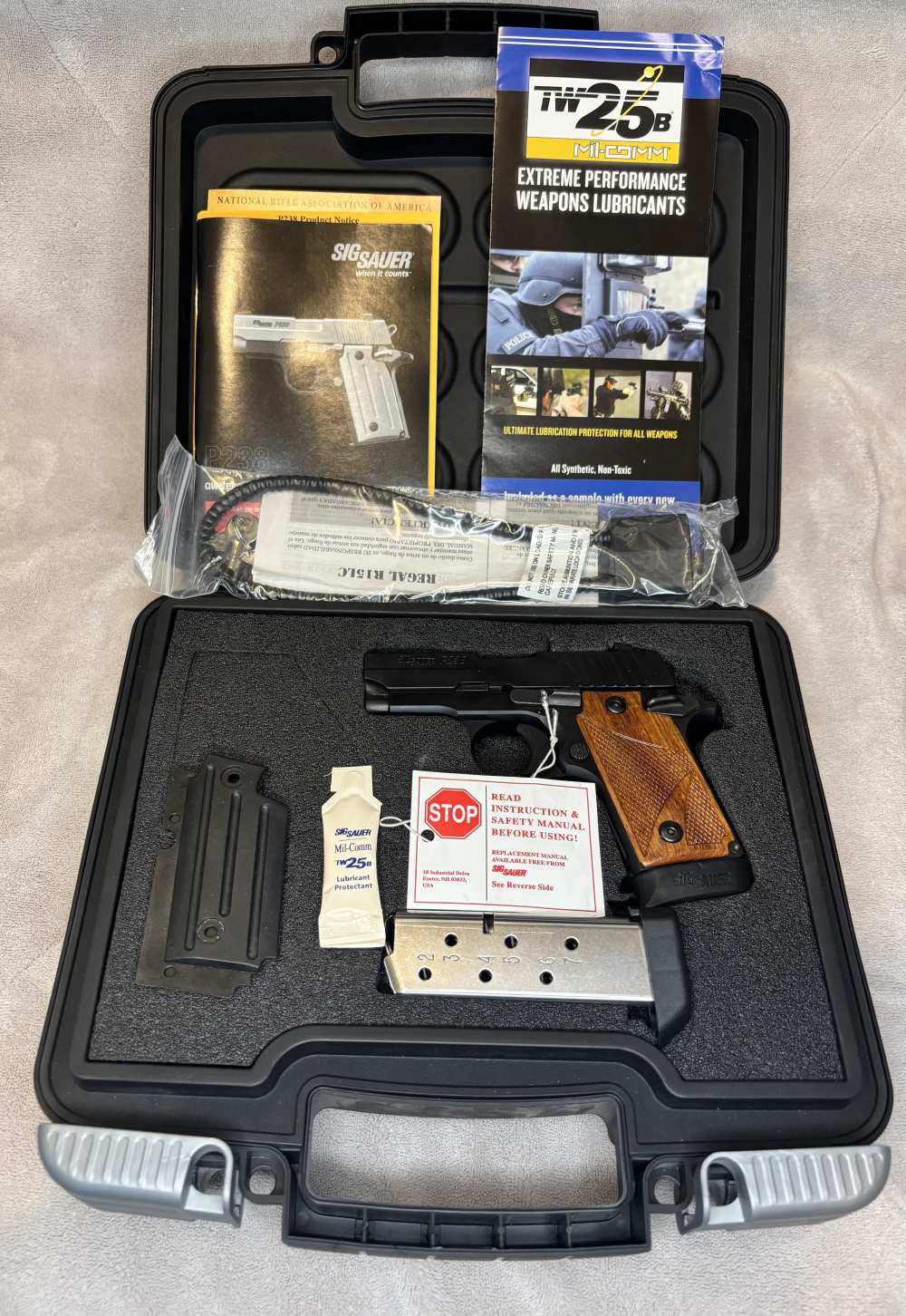 Sig Sauer P238 Original Case W/Papers 2 sets of Grips 2 7 Round Mags -img-0