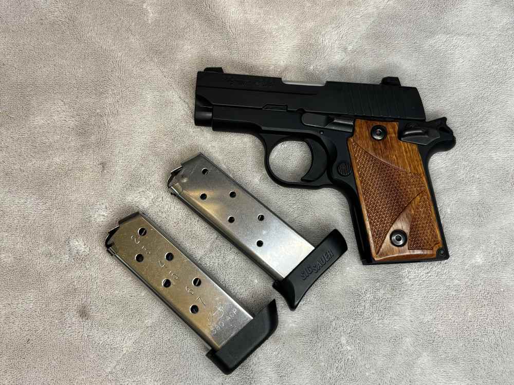 Sig Sauer P238 Original Case W/Papers 2 sets of Grips 2 7 Round Mags -img-13