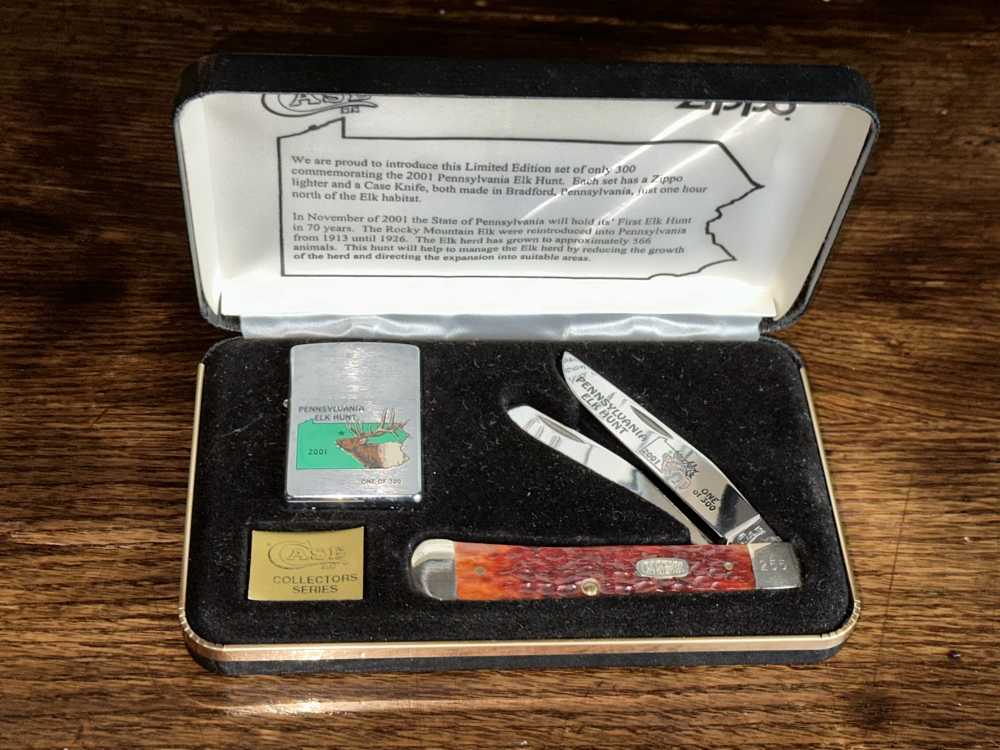 RARE 2001 PA Elk Hunter Case Knife & Zippo Set – 1 of 300 – UNUSED -img-0