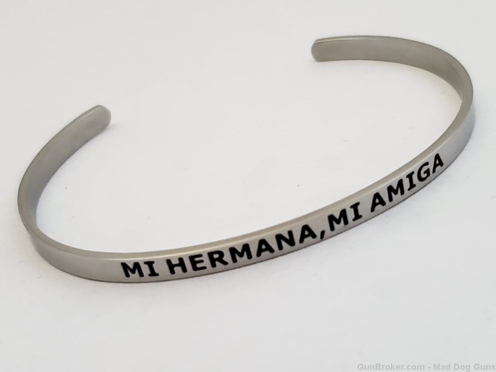 Stainless Steel Cuff Bracelet engraved "Mi Hermana, Mi Amiga".  SB4S.-img-0