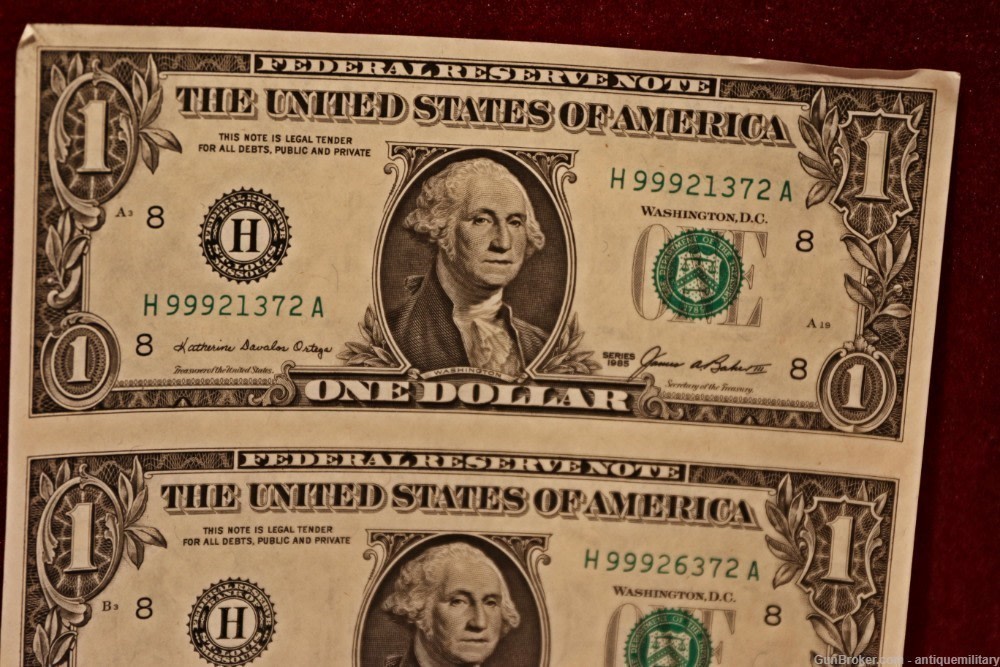 Sheet of 4 US $1 Bills - 1985 - Perfect Condition-img-2