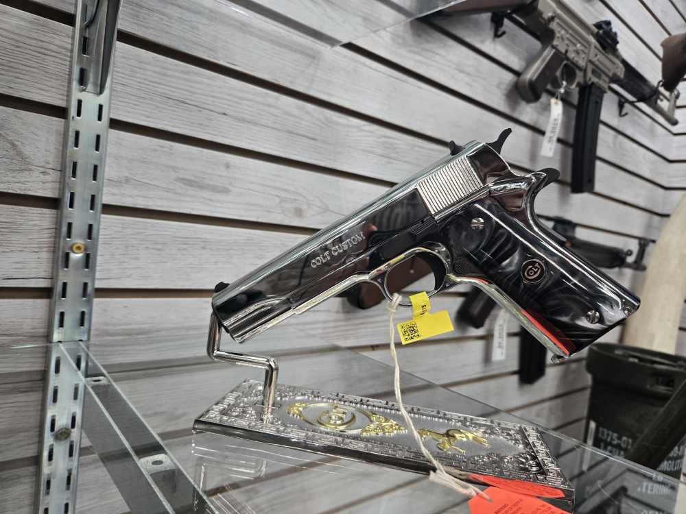 Colt Custom Bright Stainless 1911 with Custom Blued Accents-img-1